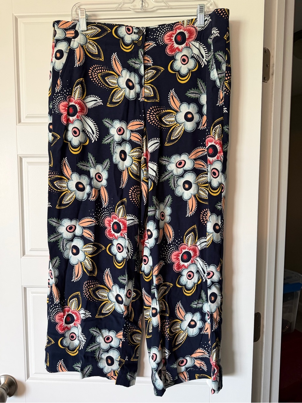 NWT Loft Navy Floral Wide-Leg Pants - Bold Multicolor Blooms